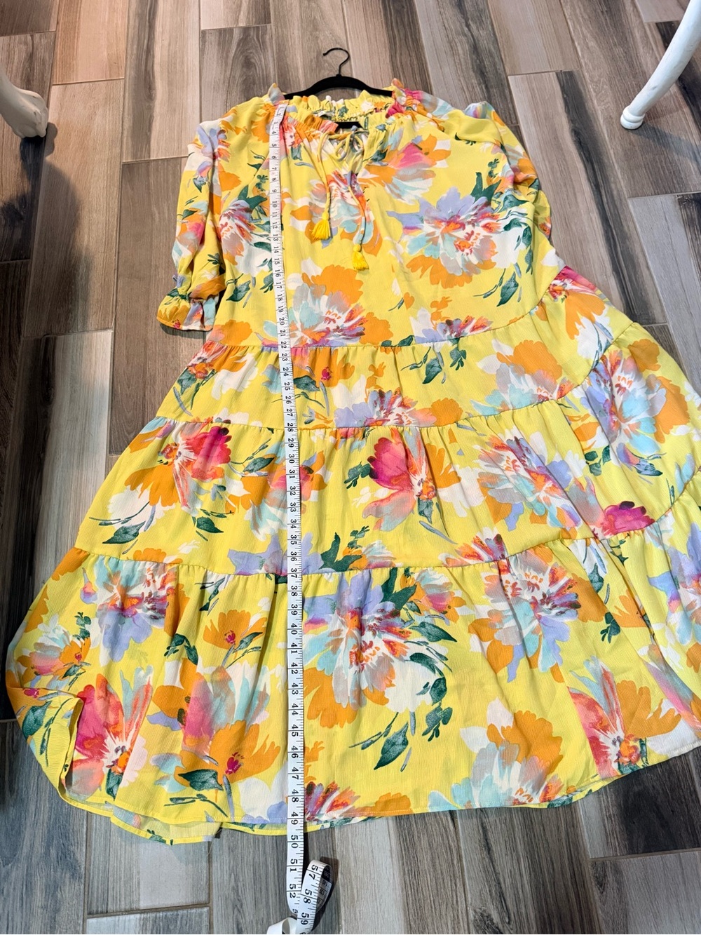 easel Yellow Floral Tiered Maxi Dress with Tassel Tie - Picture 9 of 9